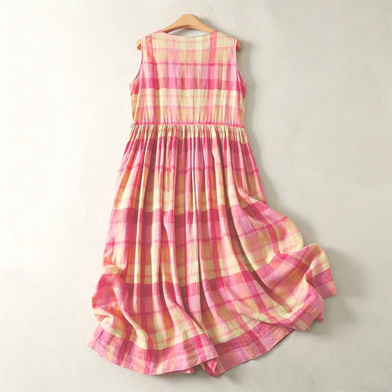 Nimara Ritual Summer Casual Vintage Plaid Women's Summer Sleeveless Dresse With Pocket