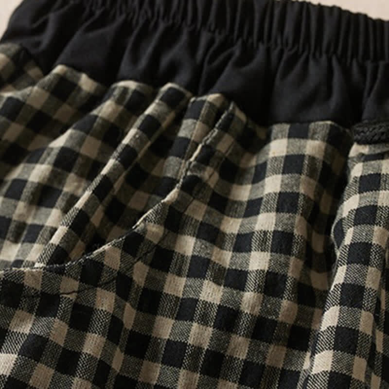 Nimara Ritual Summer Casual Minimalist Plaid Drawstring Cropped Pants Women's Harem Pants With Pocket