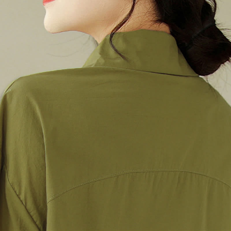 Nimara Ritual Summer Casual Minimalist Button-up Solid Asymmetric Layered Design Women's Short Sleeve Shirts