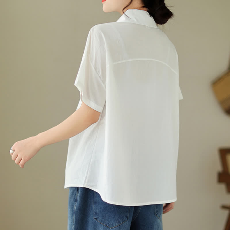 Nimara Ritual Summer Casual Minimalist Button-up Solid Asymmetric Layered Design Women's Short Sleeve Shirts