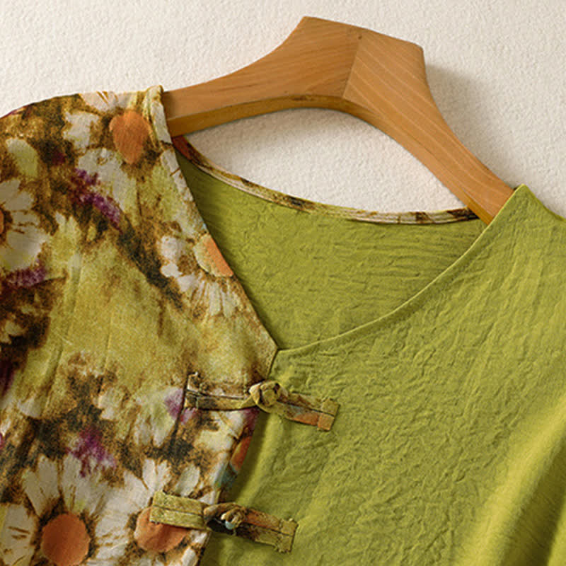 Nimara Ritual Summer Casual Vintage Tang Style Pankou Floral Sunflowers Women's Short Sleeve Shirts