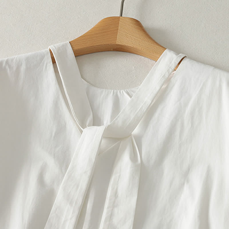 Nimara Ritual Summer Casual Elegant Tie Neck Solid Ruffled Hem Women's Short Sleeve Dress
