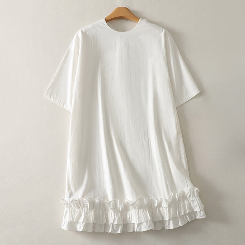 Nimara Ritual Summer Casual Elegant Tie Neck Solid Ruffled Hem Women's Short Sleeve Dress