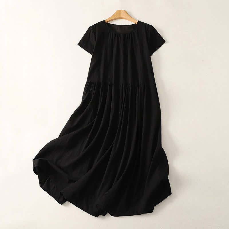 Nimara Ritual Summer Casual Minimalist Solid Crew Neck Women's Short Sleeve Dresses With Pockets