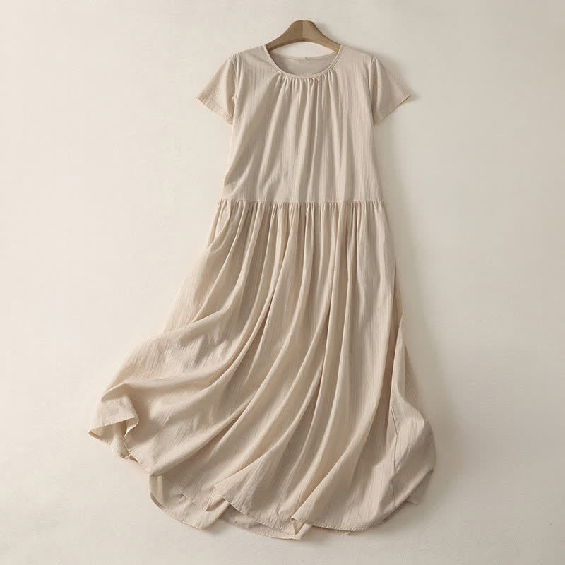 Nimara Ritual Summer Casual Minimalist Solid Crew Neck Women's Short Sleeve Dresses With Pockets