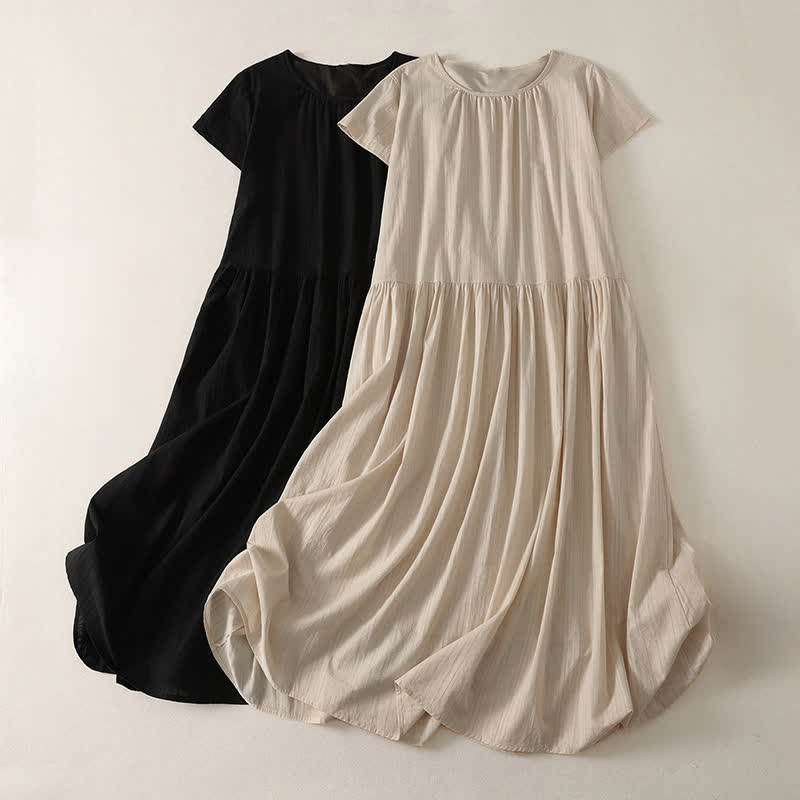 Nimara Ritual Summer Casual Minimalist Solid Crew Neck Women's Short Sleeve Dresses With Pockets