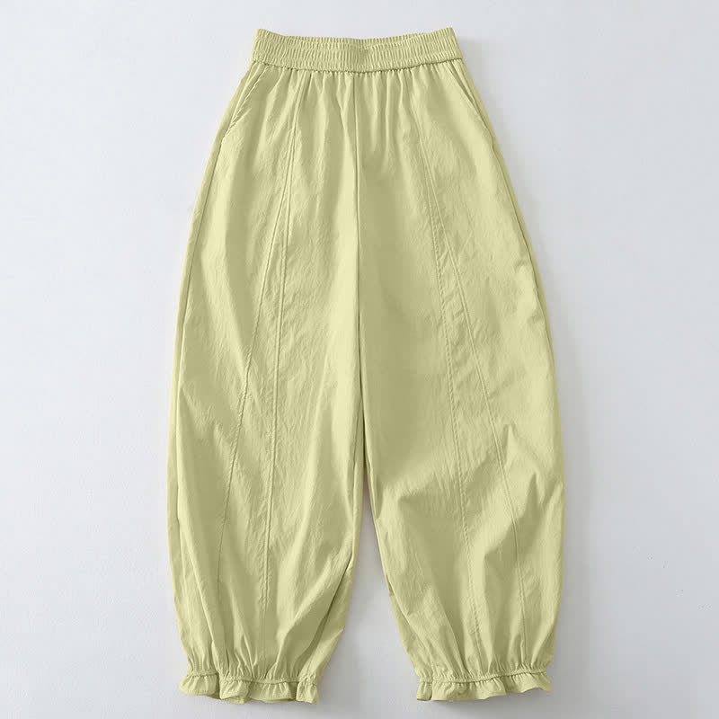 Nimara Ritual Summer Casual Minimalist Solid Ruffled Hem Ankle Pants Women's Harem Pants With Pockets