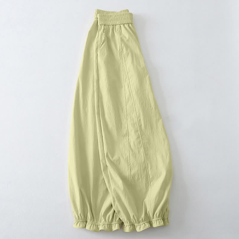 Nimara Ritual Summer Casual Minimalist Solid Ruffled Hem Ankle Pants Women's Harem Pants With Pockets