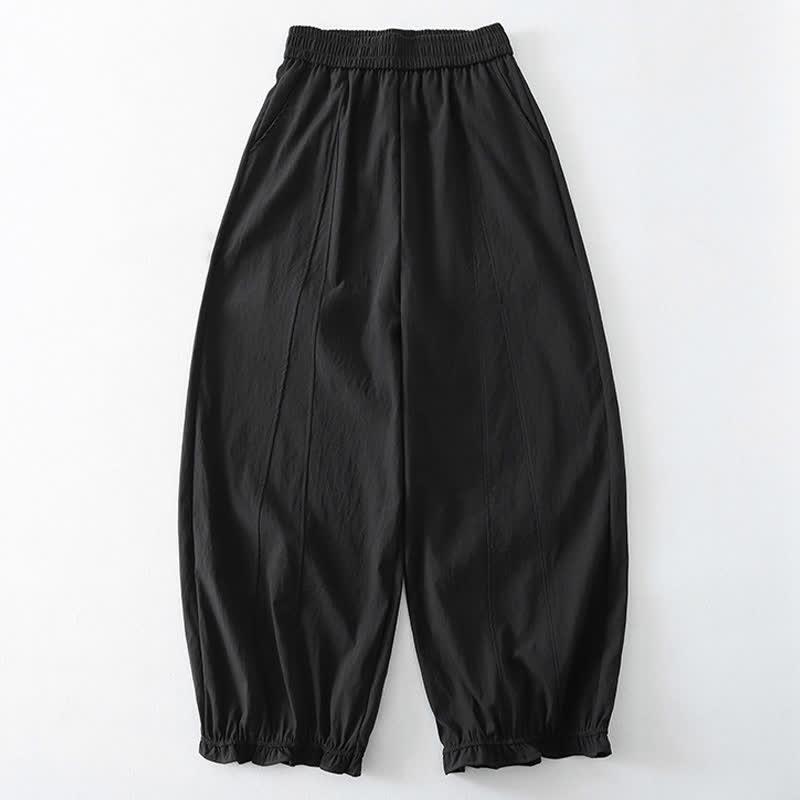 Nimara Ritual Summer Casual Minimalist Solid Ruffled Hem Ankle Pants Women's Harem Pants With Pockets