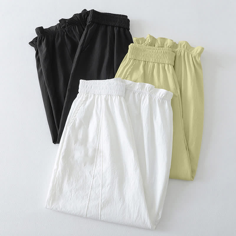 Nimara Ritual Summer Casual Minimalist Solid Ruffled Hem Ankle Pants Women's Harem Pants With Pockets