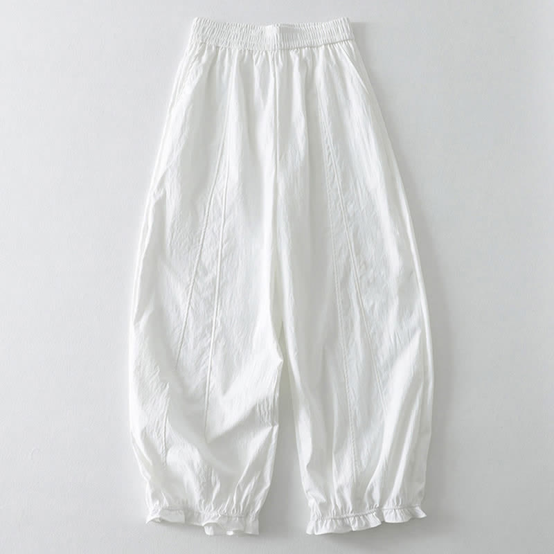 Nimara Ritual Summer Casual Minimalist Solid Ruffled Hem Ankle Pants Women's Harem Pants With Pockets