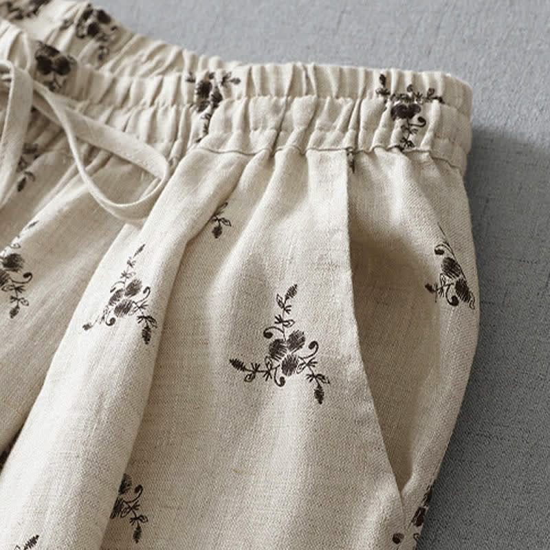 Nimara Ritual Summer Casual Vintage Drawstring Floral Polka dots Cropped Pants Women's Harem Pants With Pocket