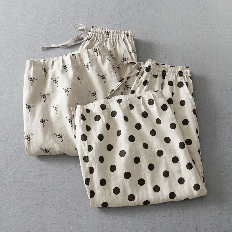 Nimara Ritual Summer Casual Vintage Drawstring Floral Polka dots Cropped Pants Women's Harem Pants With Pocket