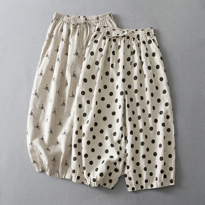 Nimara Ritual Summer Casual Vintage Drawstring Floral Polka dots Cropped Pants Women's Harem Pants With Pocket