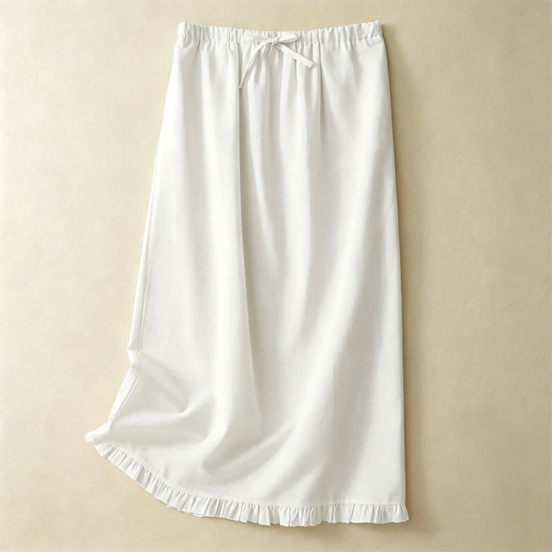 Nimara Ritual Summer Casual Minimalist Drawstring Ruffled Lace-up Solid Women's Skirts With Pocket
