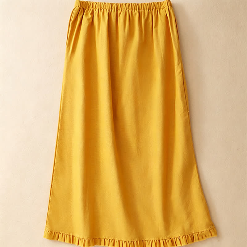 Nimara Ritual Summer Casual Minimalist Drawstring Ruffled Lace-up Solid Women's Skirts With Pocket