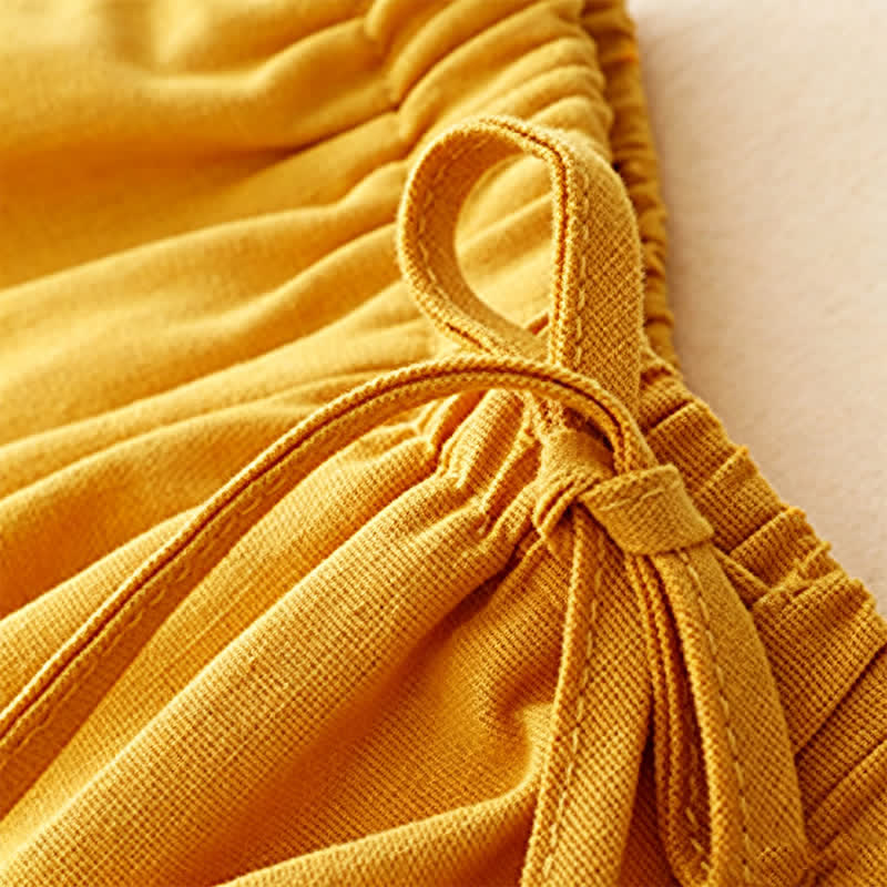 Nimara Ritual Summer Casual Minimalist Drawstring Ruffled Lace-up Solid Women's Skirts With Pocket