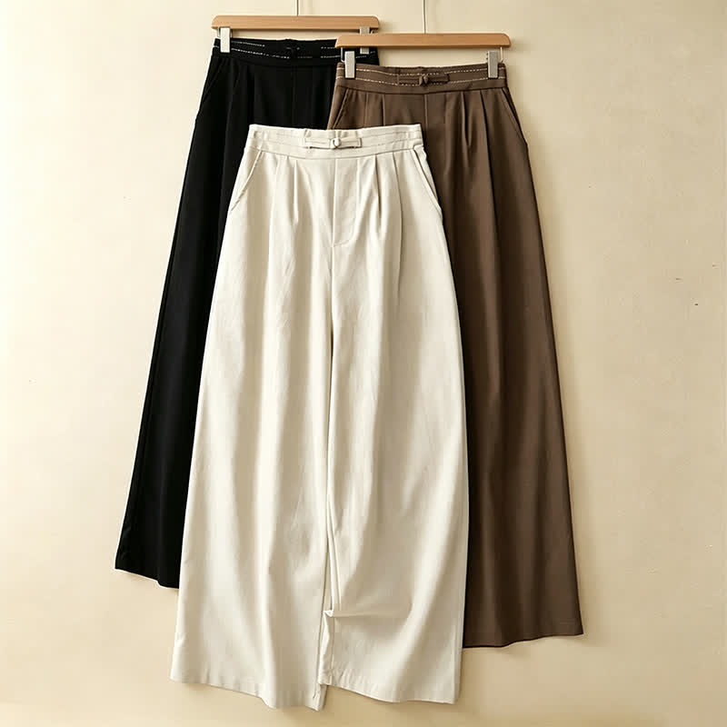 Nimara Ritual Summer Casual Minimalist Solid Ankle Pants One Frog Button Women's Straight Leg Pants With Pockets