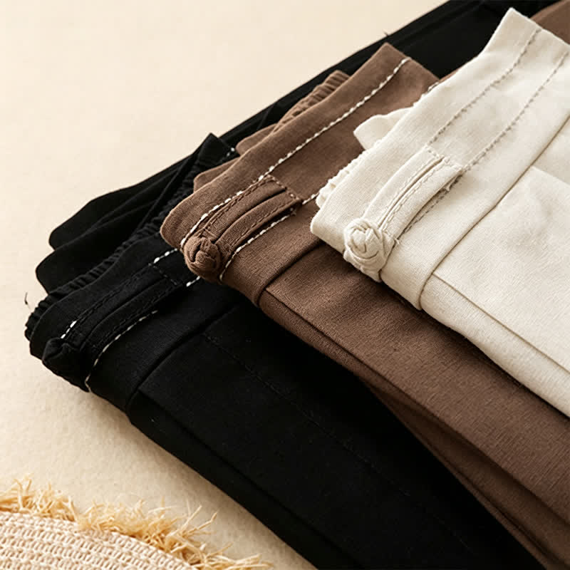 Nimara Ritual Summer Casual Minimalist Solid Ankle Pants One Frog Button Women's Straight Leg Pants With Pockets