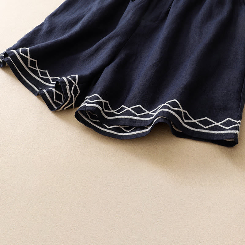 Nimara Ritual Summer Casual Minimalist Drawstring Embroidery Wavy Lines Geometric Women's Shorts With Pockets