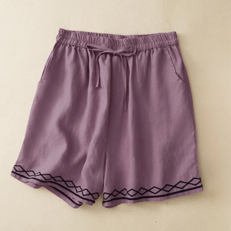 Nimara Ritual Summer Casual Minimalist Drawstring Embroidery Wavy Lines Geometric Women's Shorts With Pockets