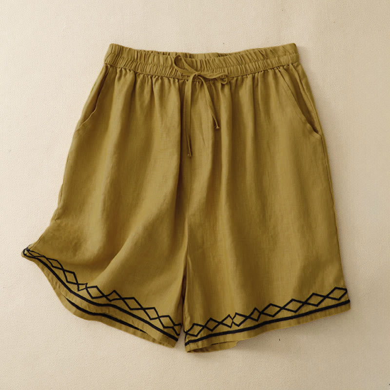 Nimara Ritual Summer Casual Minimalist Drawstring Embroidery Wavy Lines Geometric Women's Shorts With Pockets