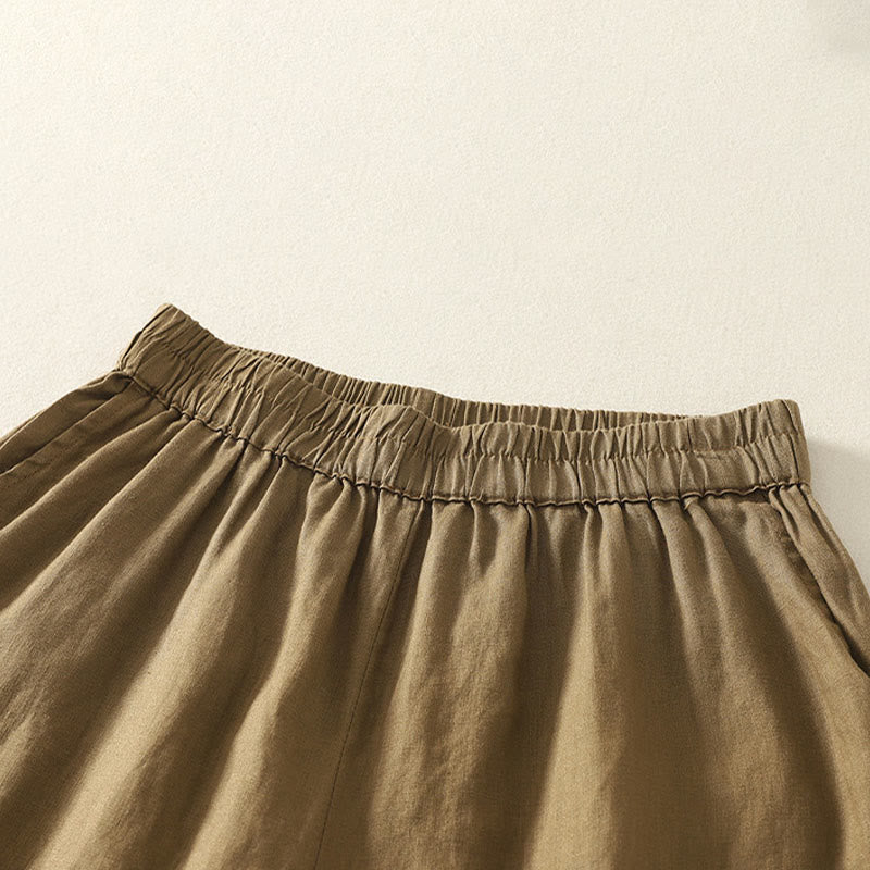 Nimara Ritual Summer Casual Vintage Solid Elastic Waist Ruffled Hem Women's Shorts With Pockets