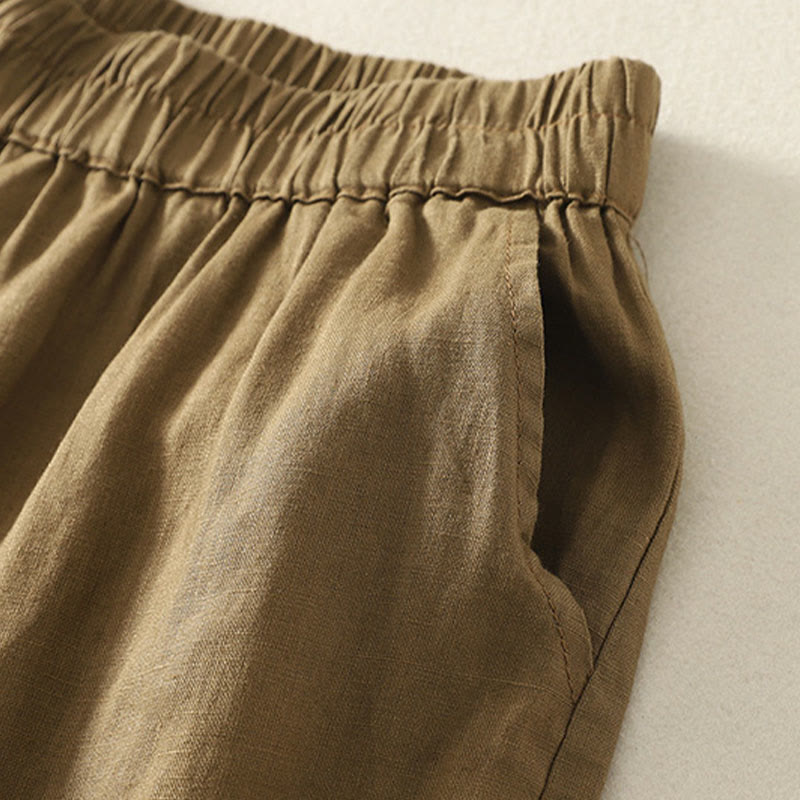 Nimara Ritual Summer Casual Vintage Solid Elastic Waist Ruffled Hem Women's Shorts With Pockets