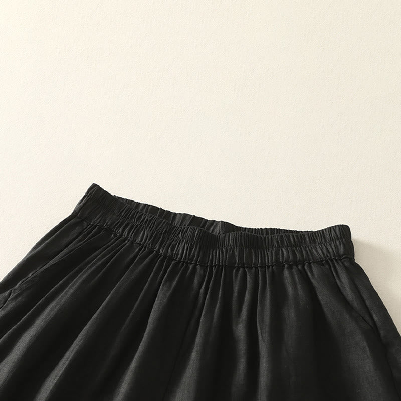 Nimara Ritual Summer Casual Vintage Solid Elastic Waist Ruffled Hem Women's Shorts With Pockets