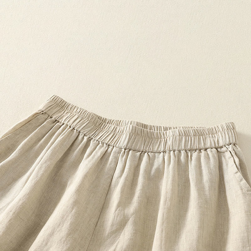 Nimara Ritual Summer Casual Vintage Solid Elastic Waist Ruffled Hem Women's Shorts With Pockets