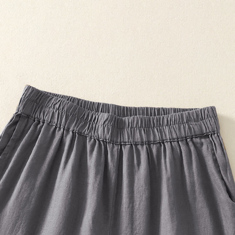 Nimara Ritual Summer Casual Vintage Solid Elastic Waist Ruffled Hem Women's Shorts With Pockets