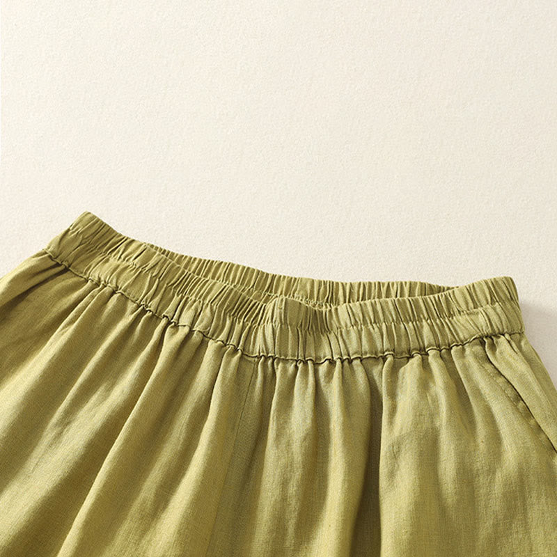 Nimara Ritual Summer Casual Vintage Solid Elastic Waist Ruffled Hem Women's Shorts With Pockets