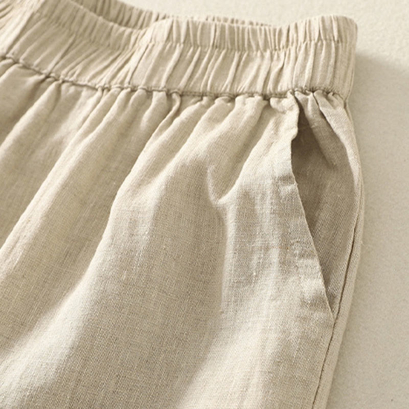 Nimara Ritual Summer Casual Vintage Solid Elastic Waist Ruffled Hem Women's Shorts With Pockets