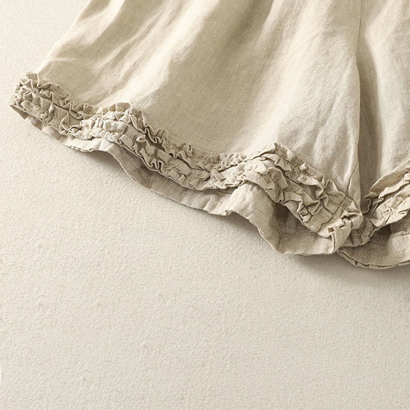 Nimara Ritual Summer Casual Vintage Solid Elastic Waist Ruffled Hem Women's Shorts With Pockets