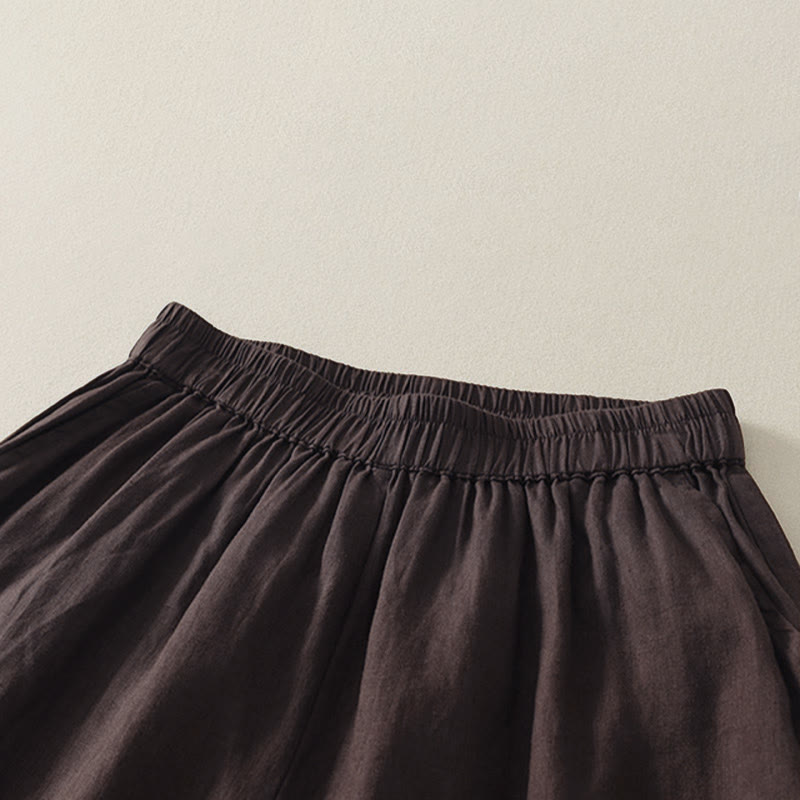 Nimara Ritual Summer Casual Vintage Solid Elastic Waist Ruffled Hem Women's Shorts With Pockets