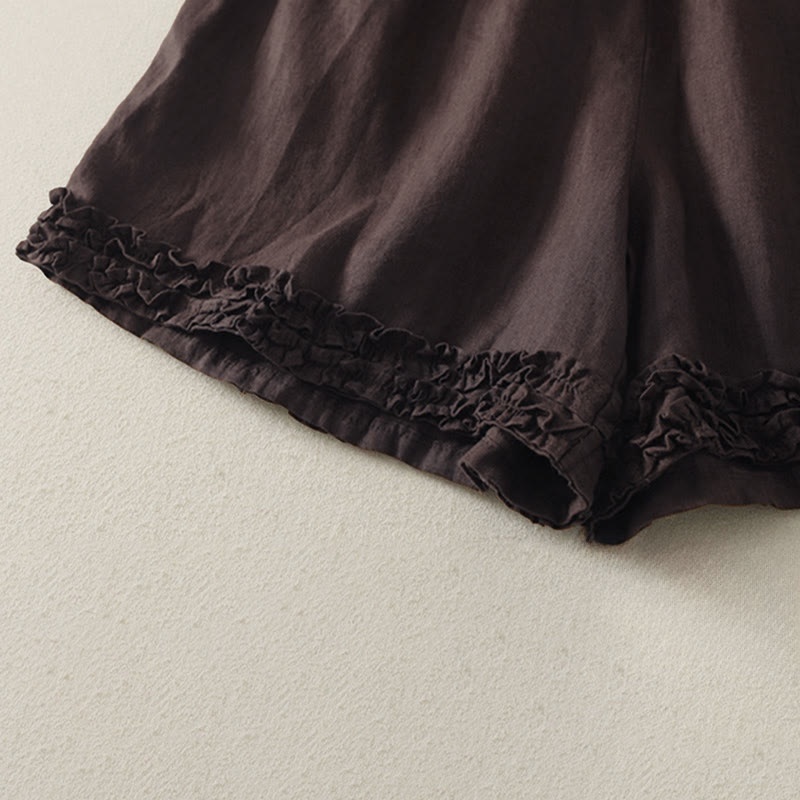 Nimara Ritual Summer Casual Vintage Solid Elastic Waist Ruffled Hem Women's Shorts With Pockets