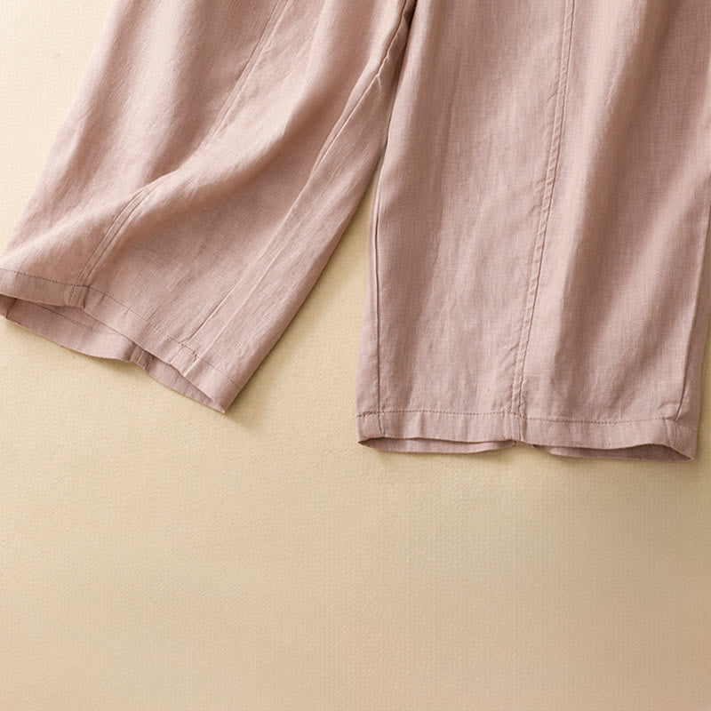 Nimara Ritual Summer Casual Minimalist Solid Ruffled Elastic Waist Cropped Pants Women's Straight Leg Pants With Pocket
