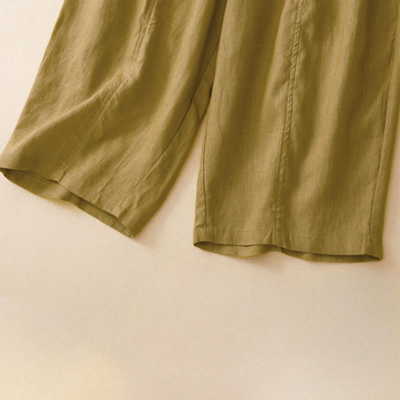 Nimara Ritual Summer Casual Minimalist Solid Ruffled Elastic Waist Cropped Pants Women's Straight Leg Pants With Pocket
