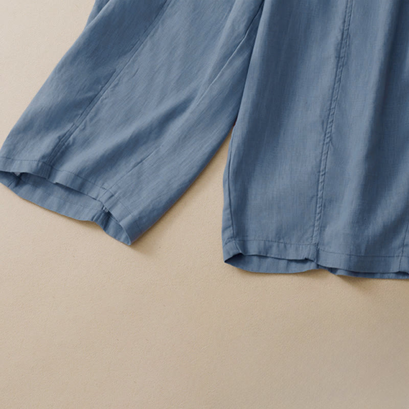 Nimara Ritual Summer Casual Minimalist Solid Ruffled Elastic Waist Cropped Pants Women's Straight Leg Pants With Pocket