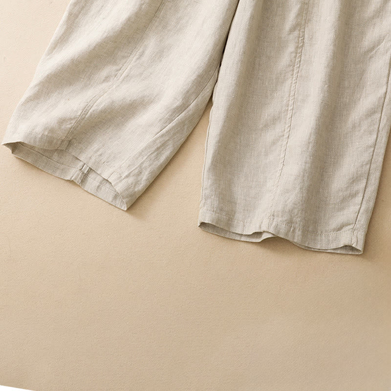 Nimara Ritual Summer Casual Minimalist Solid Ruffled Elastic Waist Cropped Pants Women's Straight Leg Pants With Pocket