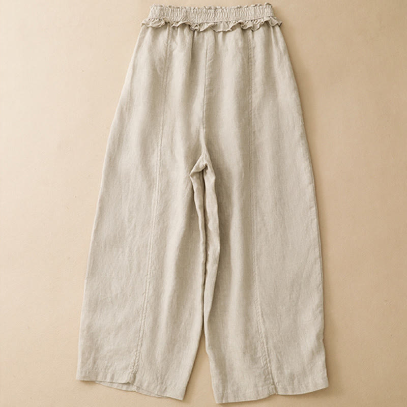 Nimara Ritual Summer Casual Minimalist Solid Ruffled Elastic Waist Cropped Pants Women's Straight Leg Pants With Pocket
