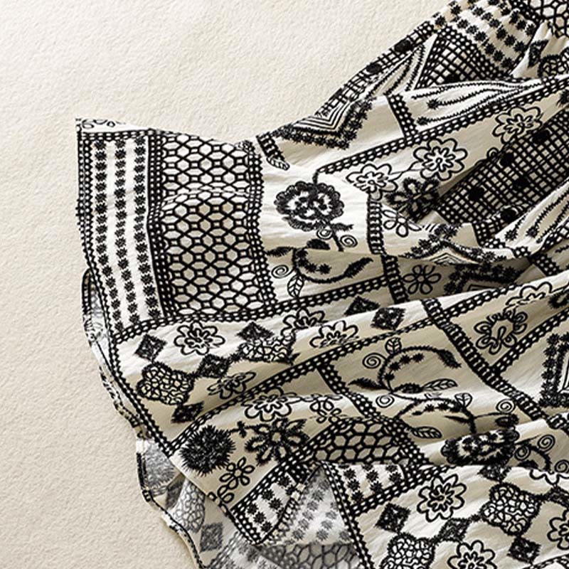 Nimara Ritual Summer Bohemian Casual Black Beige Geometric Floral Women's Skirt