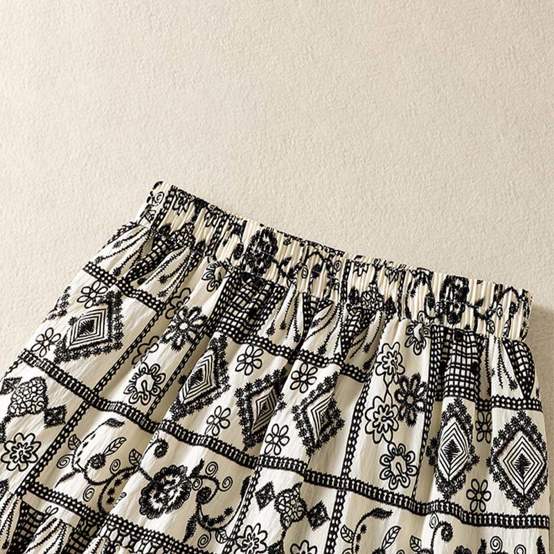 Nimara Ritual Summer Bohemian Casual Black Beige Geometric Floral Women's Skirt
