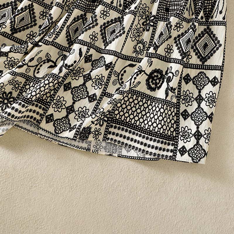 Nimara Ritual Summer Bohemian Casual Black Beige Geometric Floral Women's Skirt