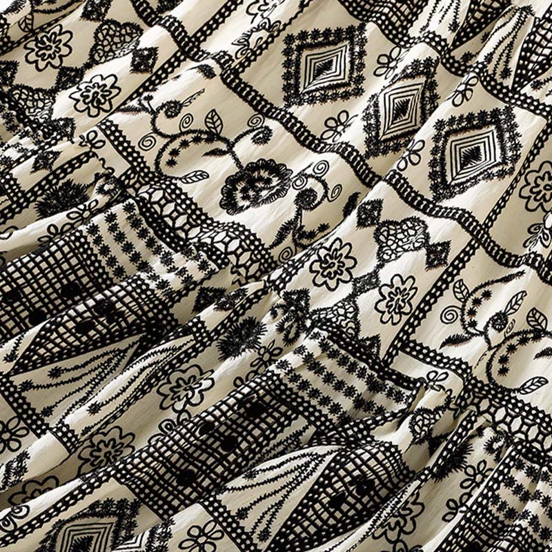 Nimara Ritual Summer Bohemian Casual Black Beige Geometric Floral Women's Skirt
