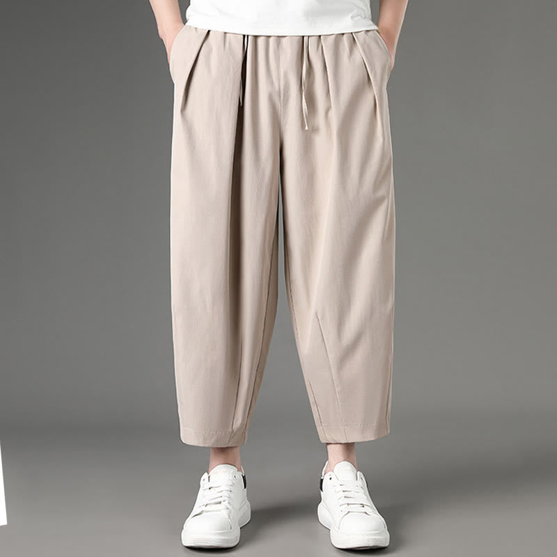 Nimara Ritual Summer Casual Minimalist Drawstring Solid Capri Pants Men's Harem Pants With Pockets