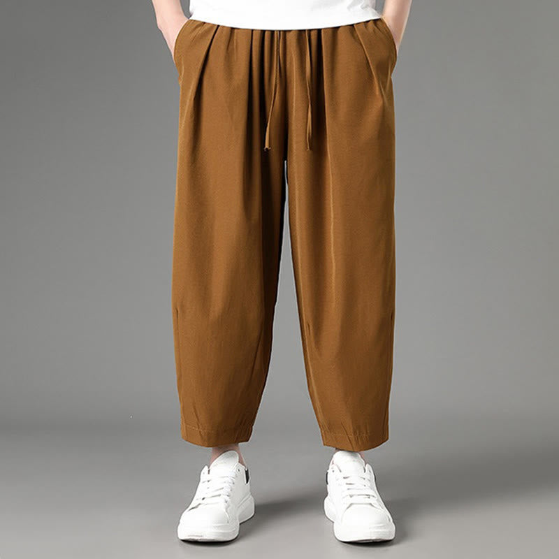 Nimara Ritual Summer Casual Minimalist Drawstring Solid Capri Pants Men's Harem Pants With Pockets