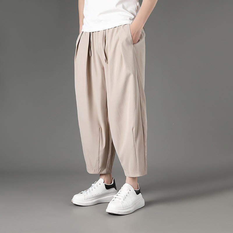 Nimara Ritual Summer Casual Minimalist Drawstring Solid Capri Pants Men's Harem Pants With Pockets