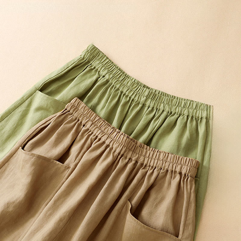 Nimara Ritual Summer Casual Solid Elastic Waist Cropped Pants Women's Wide Leg Pants With Pockets