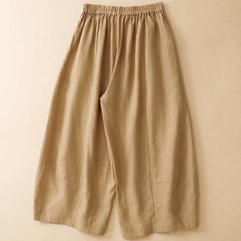 Nimara Ritual Summer Casual Solid Elastic Waist Cropped Pants Women's Wide Leg Pants With Pockets